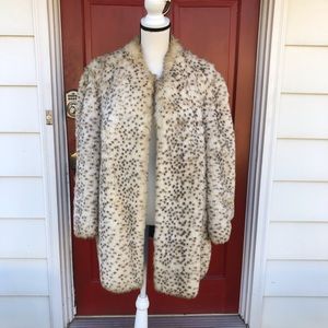 Vintage 70s Central Park Zoo Rare Snow Leopard Faux Fur Coat Sz L Chubby Ex Cond